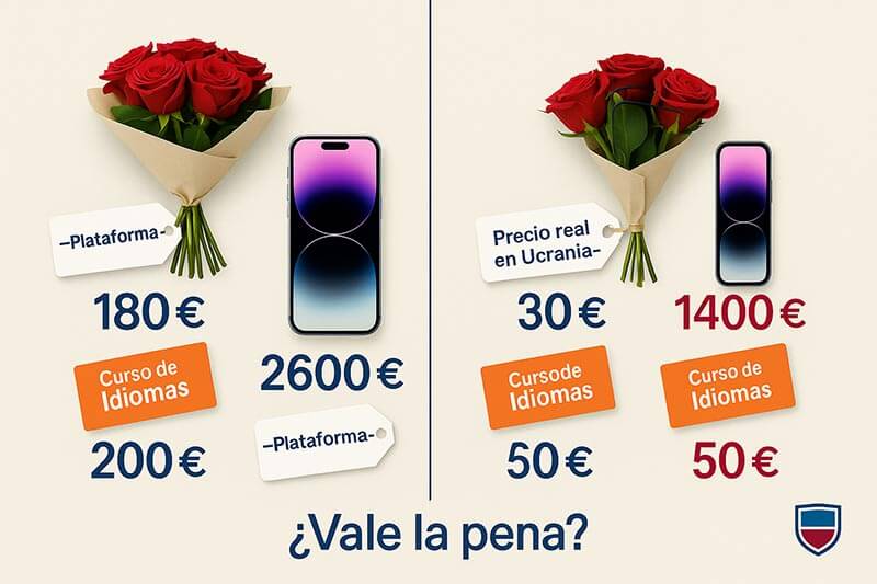 Comparativa de precios: Ucrania vs plataformas de citas — flores, iPhone, clases y taxi; por qué pagas de más y cómo evitar pérdidas