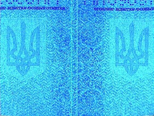 Cuando se examinan las páginas falsificadas del pasaporte utilizando una fuente de radiación ultravioleta, estas no extinguen su luminiscencia