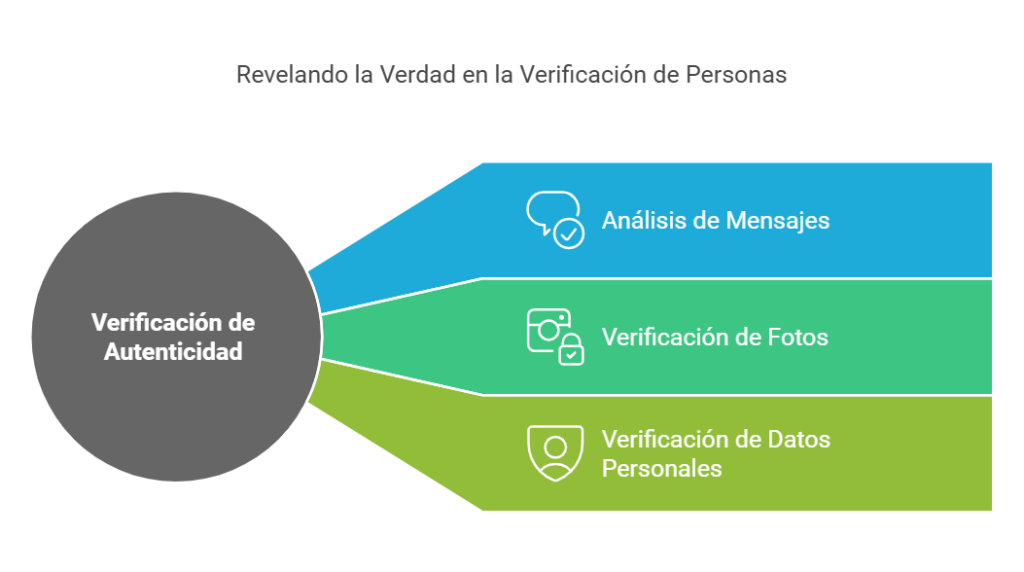Proceso de verificación para detectar mentiras en la correspondencia: envío de información, verificación exhaustiva y entrega de informe detallado.