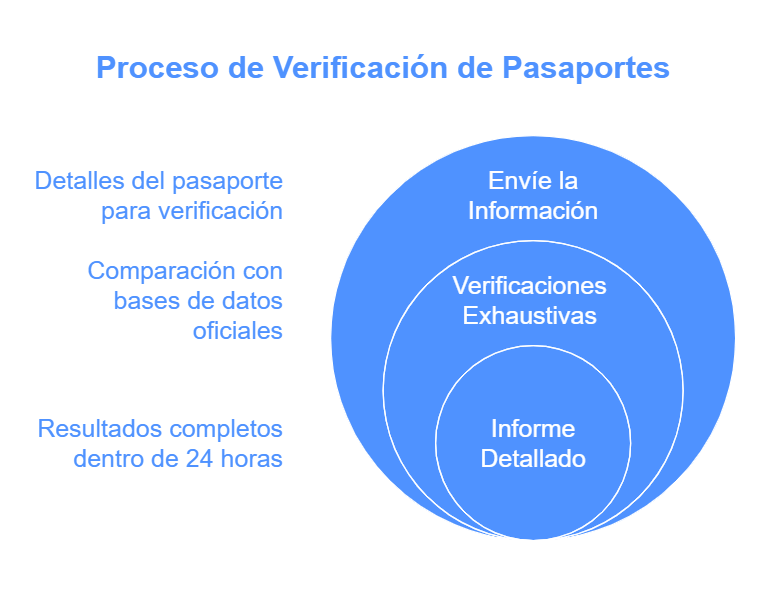 Proceso de verificación de pasaportes rusos: envío de información, chequeos exhaustivos y entrega de informe detallado en 24 horas.
