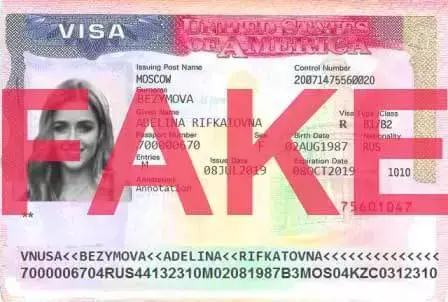 Ejemplo de una visa de EE. UU. utilizada para propósitos de verificación.