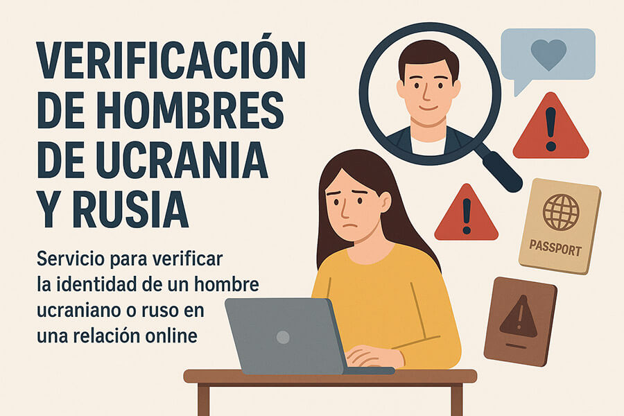 Mujer preocupada verifica en su portátil la identidad de un hombre de Ucrania o Rusia para evitar estafas románticas