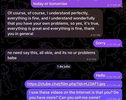 Captura de Telegram con solicitud de dinero para comprar un teléfono en el caso Vikki Mur