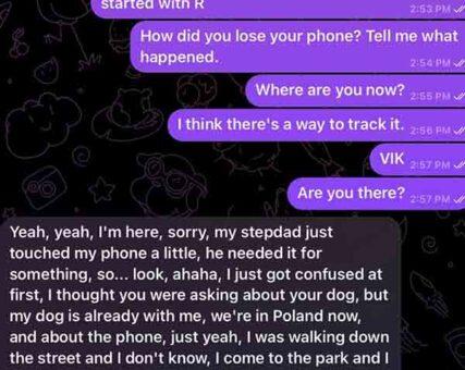 Captura de Telegram con historia del teléfono perdido, PayPal, OnlyFans y número ucraniano