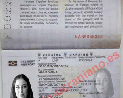 Pasaporte ucraniano falso utilizado por el perfil de Solomiya Anna